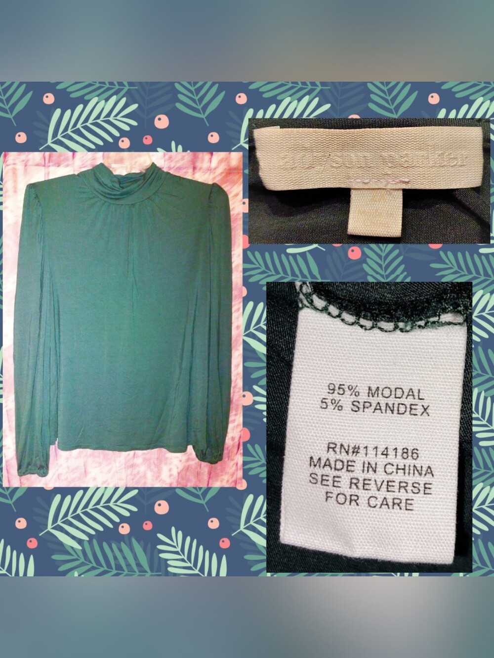 Adyson Parker brand Hunter Green Mock Neck L/S Soft Knit Top Sz 2X(18/20)
